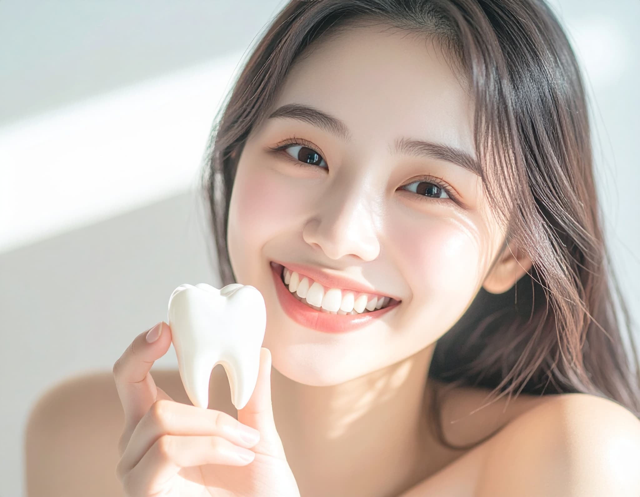 斜めに生えた親知らずを抜歯しすっきりした笑顔の女性