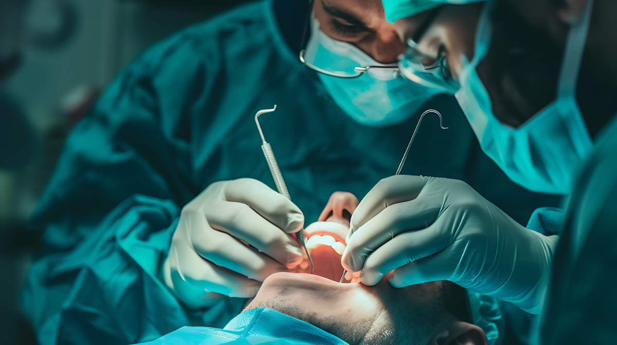 口腔外科治療をする歯科医師