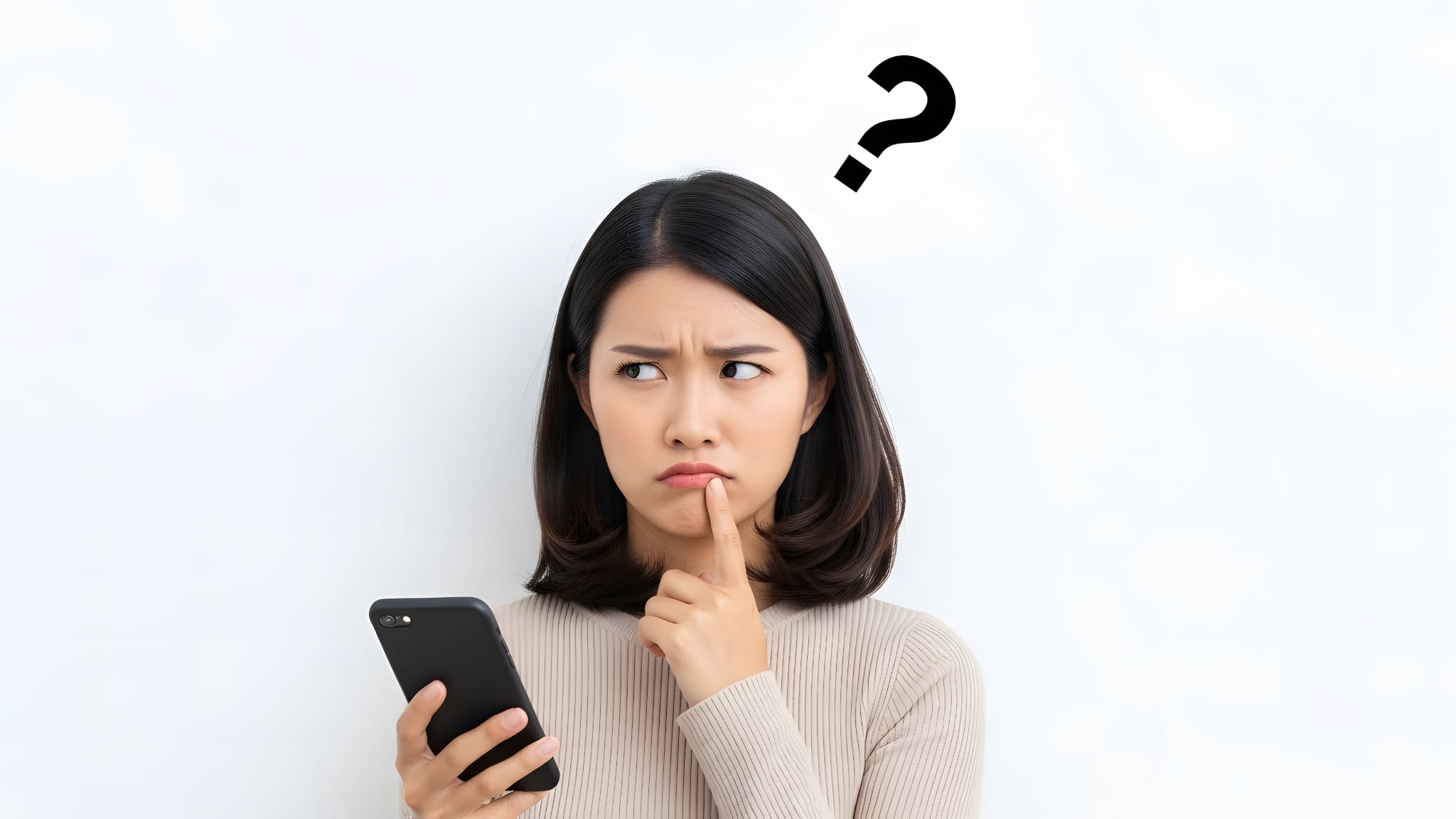 マウスピース矯正ですきっ歯は治るのかスマホで調べる女性